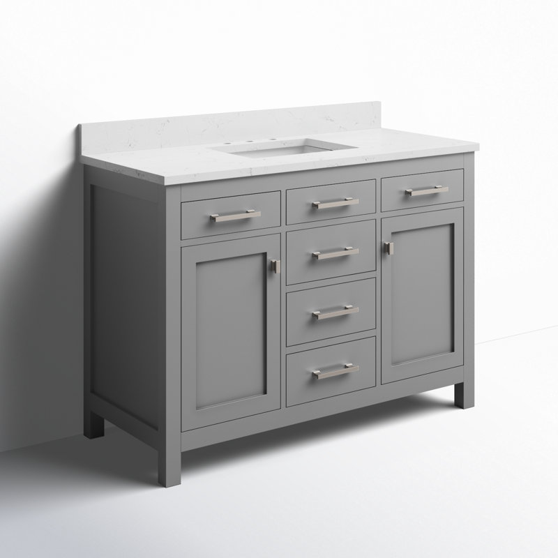 Meuble-lavabo simple Ajhane, Gris / Nickel brossé