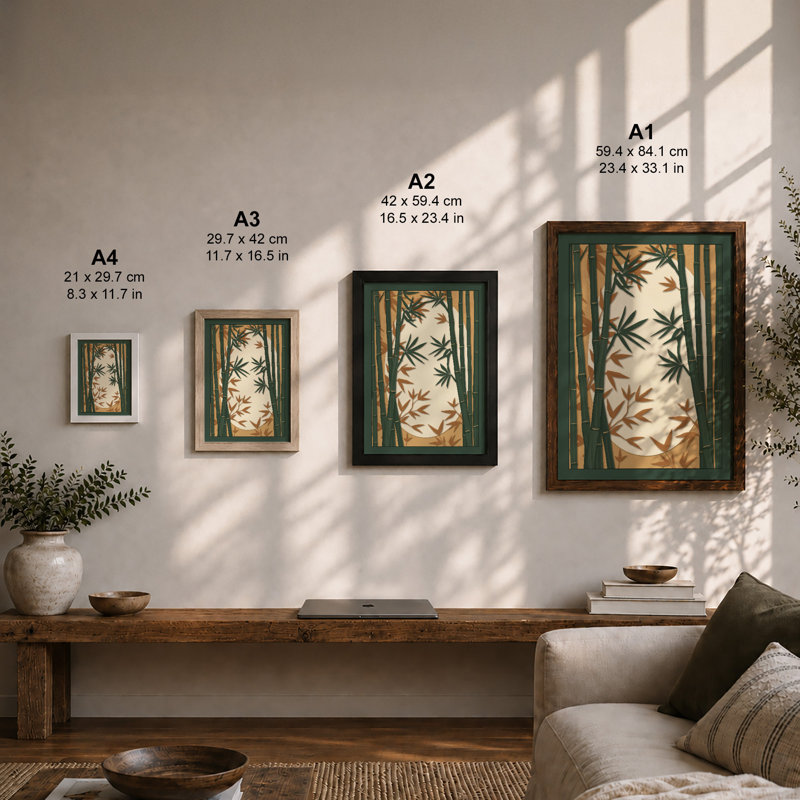 Bamboo Study Botanical - Framed Print, Walnut, A4 - 29.7 x 21.0 cm