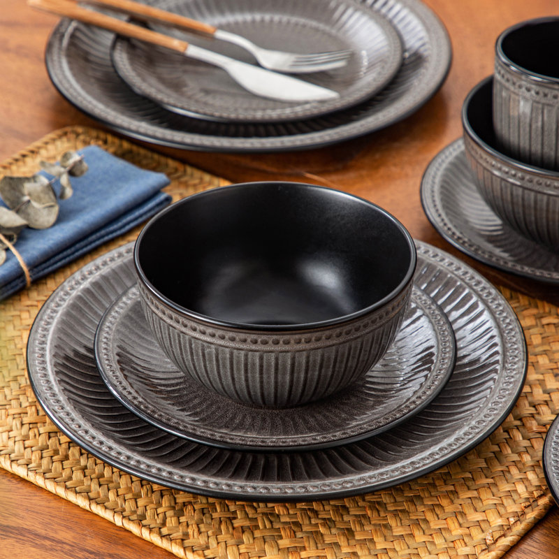 Piece Porcelain China Dinnerware Set - Service for 8, Brown