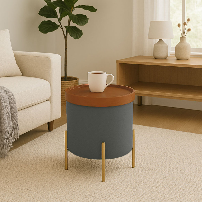 Connell 43cm Wide Round Solid Colour Standard Ottoman, Dark Grey