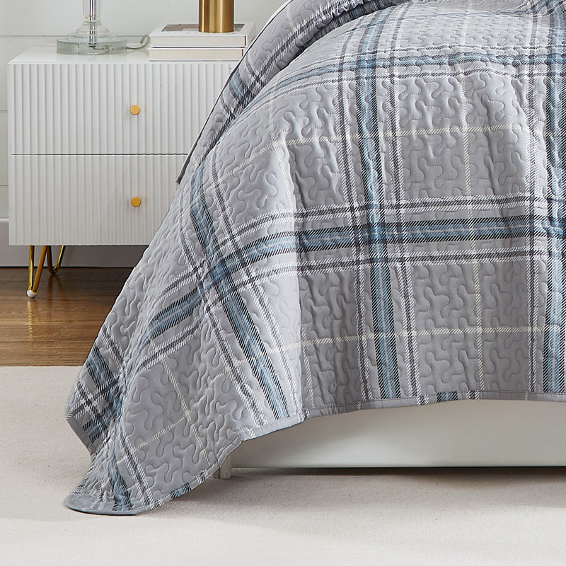 Ensemble de courtepointe en microfibre à motif écossais Vilano par Southshore Fine Linens, gris