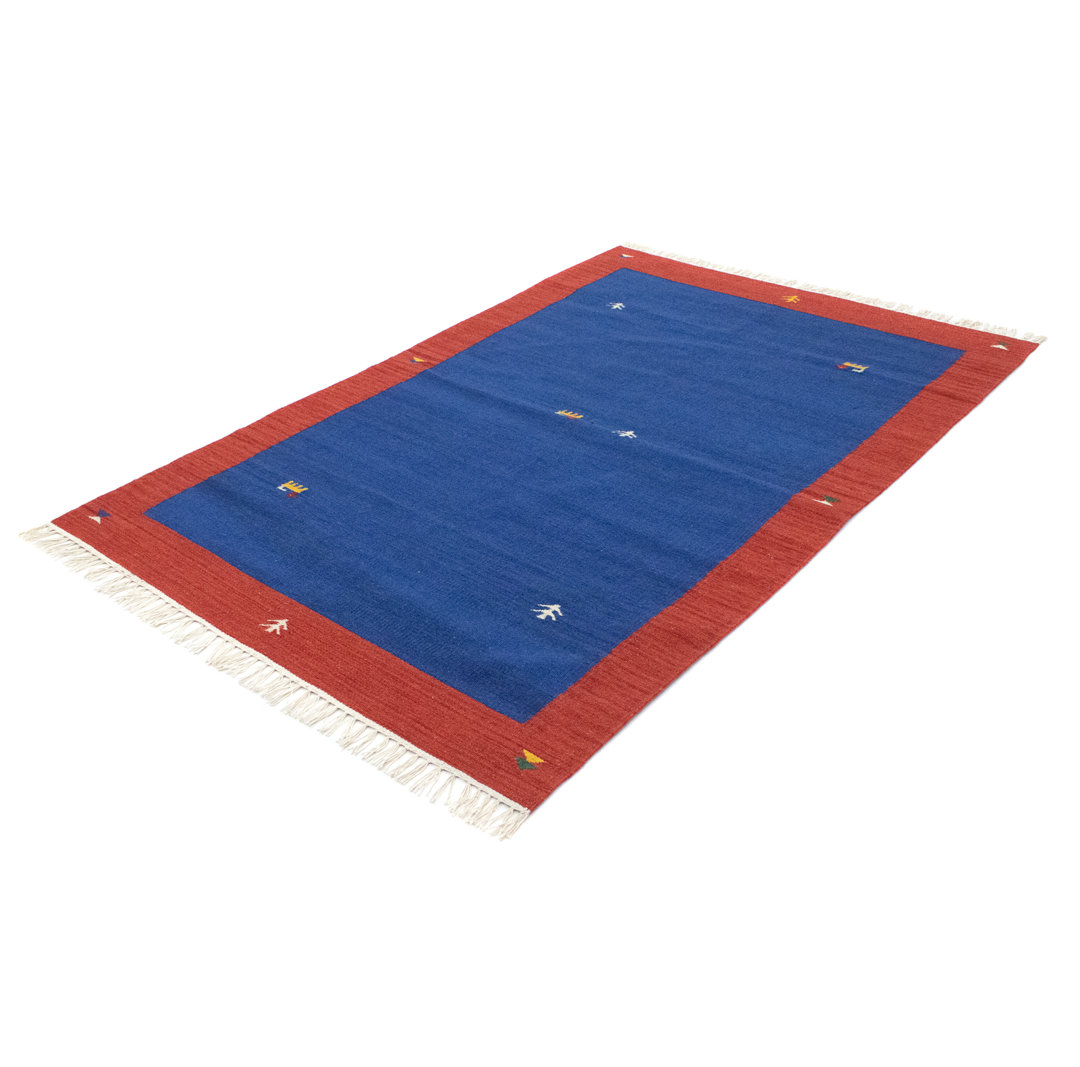 Handmade Kilim Wool Blue/Orange Indoor/Outdoor Rug