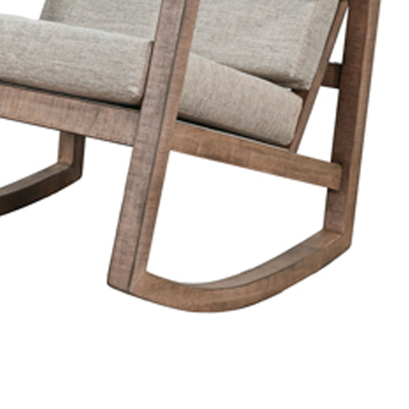 Chaise berçante Diry, assise et dossier gris doux, bois d'acajou brun naturel