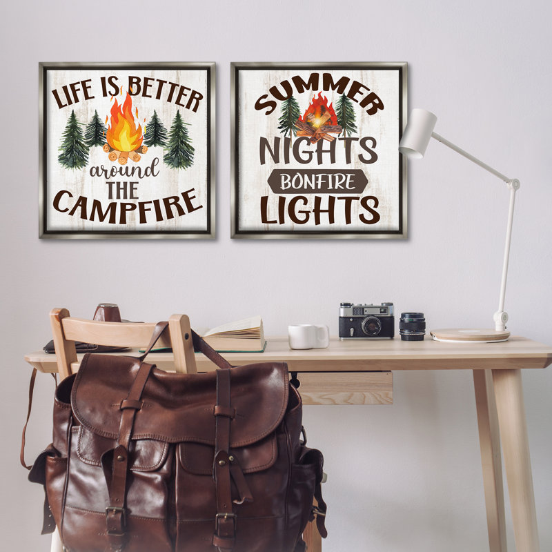 «Summer Nights Campfire», ensemble de 2 toiles flottantes encadrées par Kim Allen, Cadre flottant gris lustré