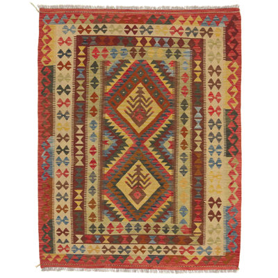 Rectangle 160 cm x 203 cm Geometric Wool Hand Woven Kilim