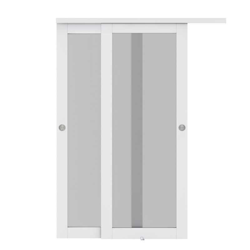 1-Lite Frosted Tempered Glass Sliding Double Bypass Closet Door with Installation Hardware Kit, 72" x 80"