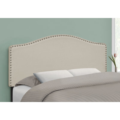 Tête de lit double rembourrée, aspect lin beige, bois massif + panneau de fibres à densité moyenne, 1 pièce, cadre de lit, transitionnel