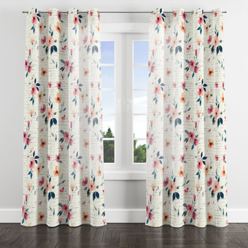 Rideaux de fenêtre French Country - Rideau à œillets à motif floral rose Cottage - 1 panneau, Œillets dorés