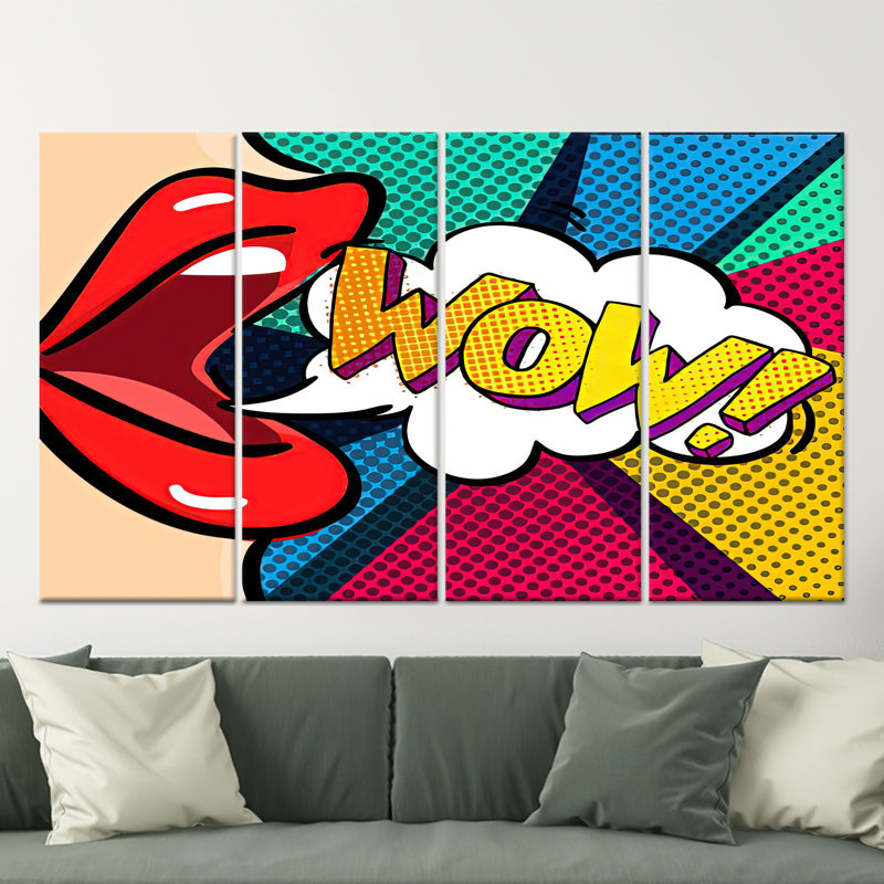 Décoration murale moderne et colorée moderne: œuvre d'art sur toile imprimée, WOW Pop Art, toile tendue 4P