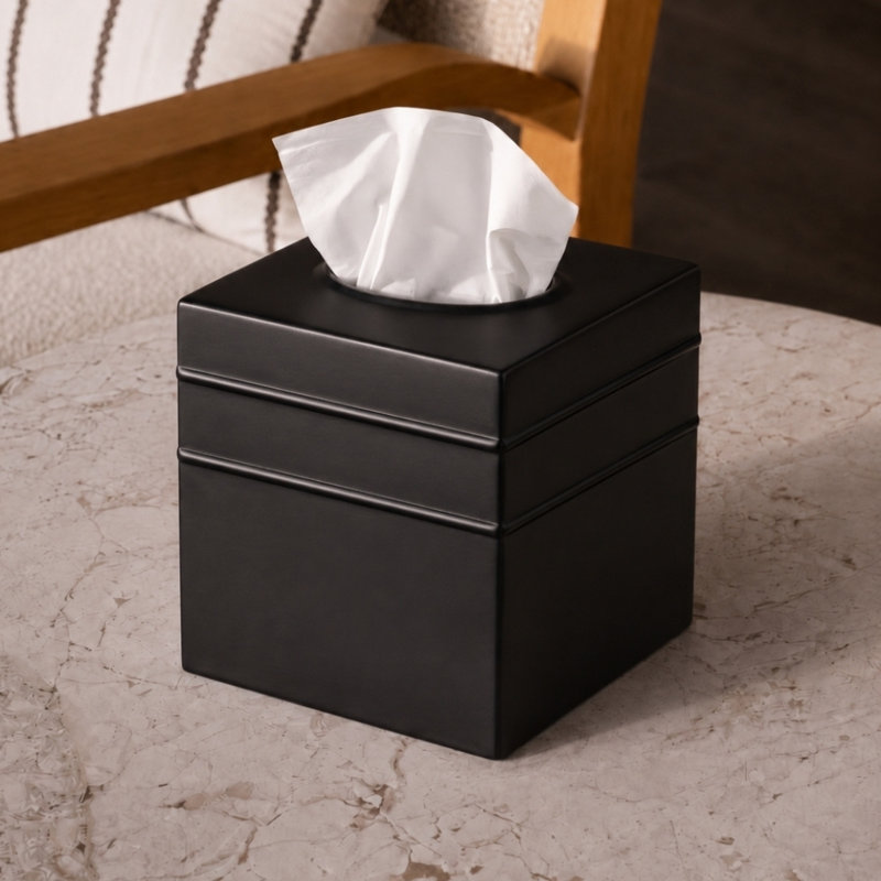 Border Embossed Metal Tissue Box Cover, Black