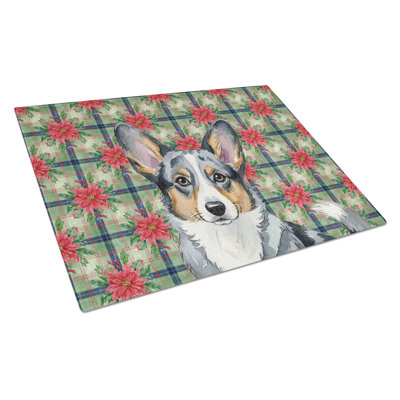 Blue Merle Cardigan Welsh Corgi Christmas PoinsettIas Glass Cutting Board