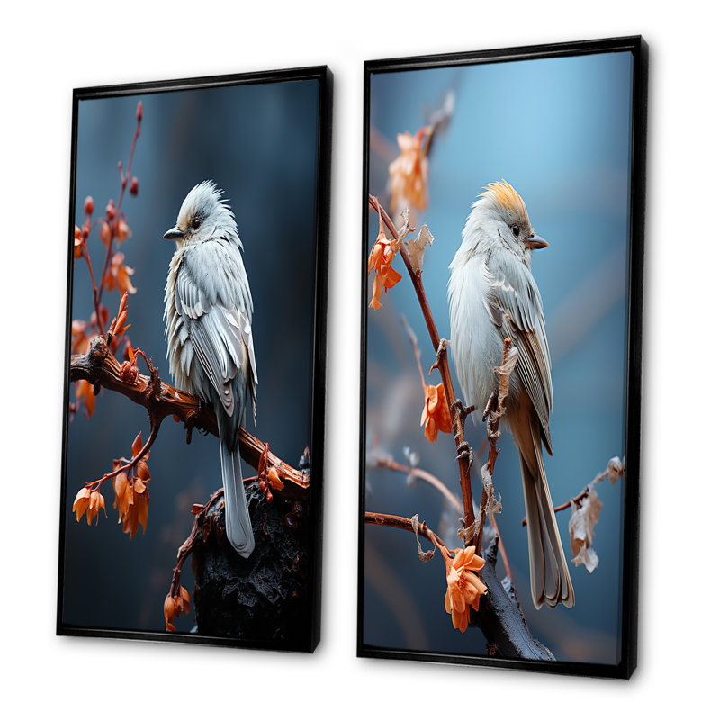 Bird Ethereal Roost - Ensemble de 2 décorations murales oiseaux, H 28 po x l 25 po, Cadre noir