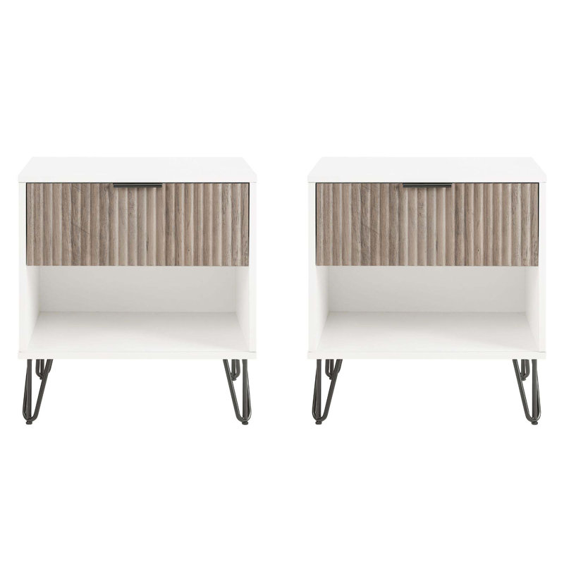 Gafita 20.07'' W Nightstand, White/Rustic Gray, Set of 2
