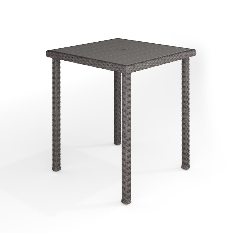 Martha Stewart Bedford Outdoor Rattan Wicker Patio Bar Table With Engineered Wood Top, Gray