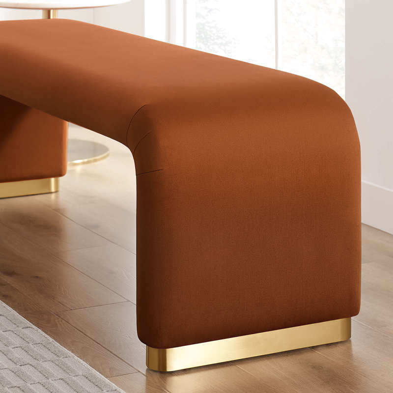 Banc rembourré en velours Koda Modway, Laiton doré, rouille