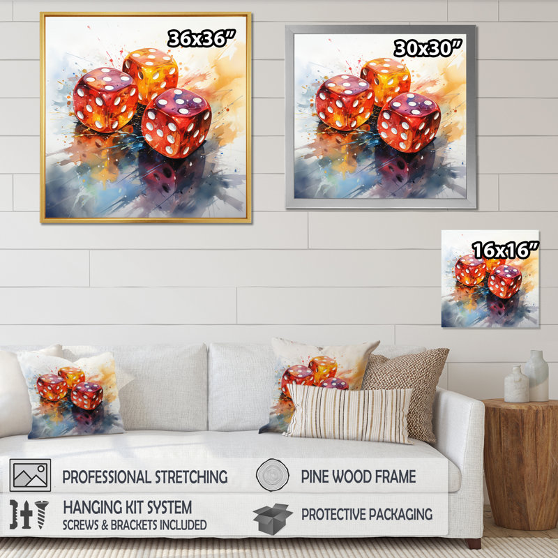 «Casino Royale Dice V» - Impression sur toile de casino et jeux, H 24 po x l 24 po x P 1 po, Cadre flottant noir
