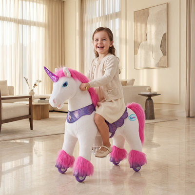 PonyCycle Ride on Unicorn Pink Pony Toys Plush Animal (28.7" Size 3 Ages 3–4) Indoor Outdoor Riding Horse, Birthday Gift Advanced Model Y352