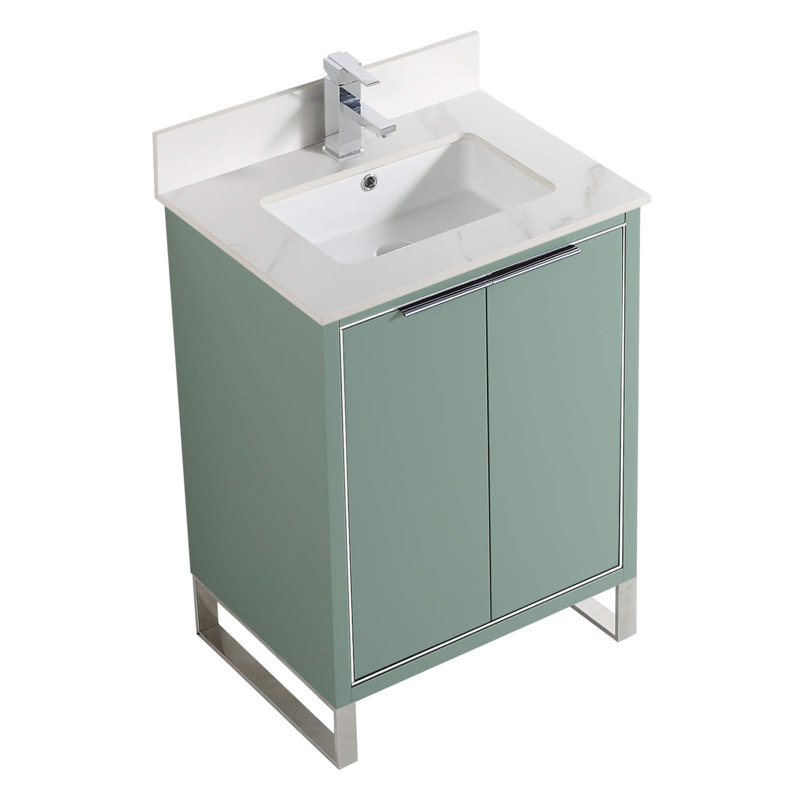 Minday 24'' Single Bathroom Vanity with Stone Top, Chrome, Mint Green