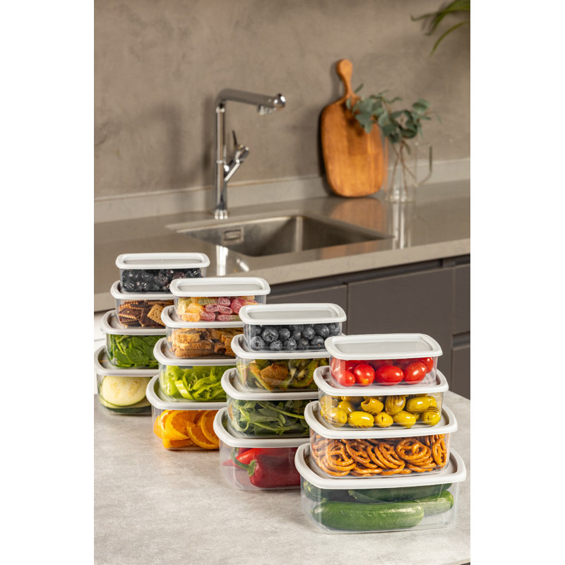 Ensemble de boîtes de rangement en plastique durable (16 pièces) - 4 x 8,3 x 1,6 po (250 ml), 4 x 10 x 2 po (500 ml), 4 x 11,5 x 2,3 po (750 ml), 4 x 14 x 2,6 po (1,2 L) | Couleur grise | Va au lave-vaisselle | Idéal pour organiser la maison et la cuisine