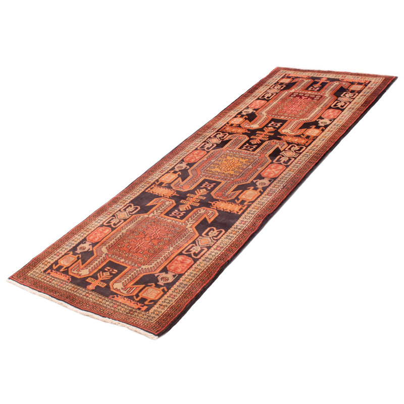 Tapis de couloir unique en laine noué à la main de style nouvel âge 3 pi 6 po x 10 pi 6 po noir / brun / cuivre foncé Jesse-James