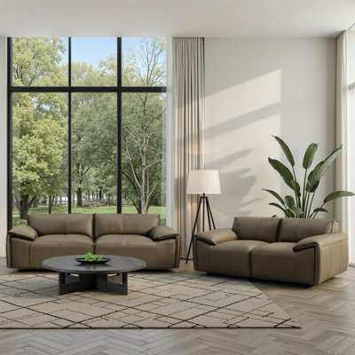 Cremeans 2-Piece Leather Living Room Set Green Or Khaki