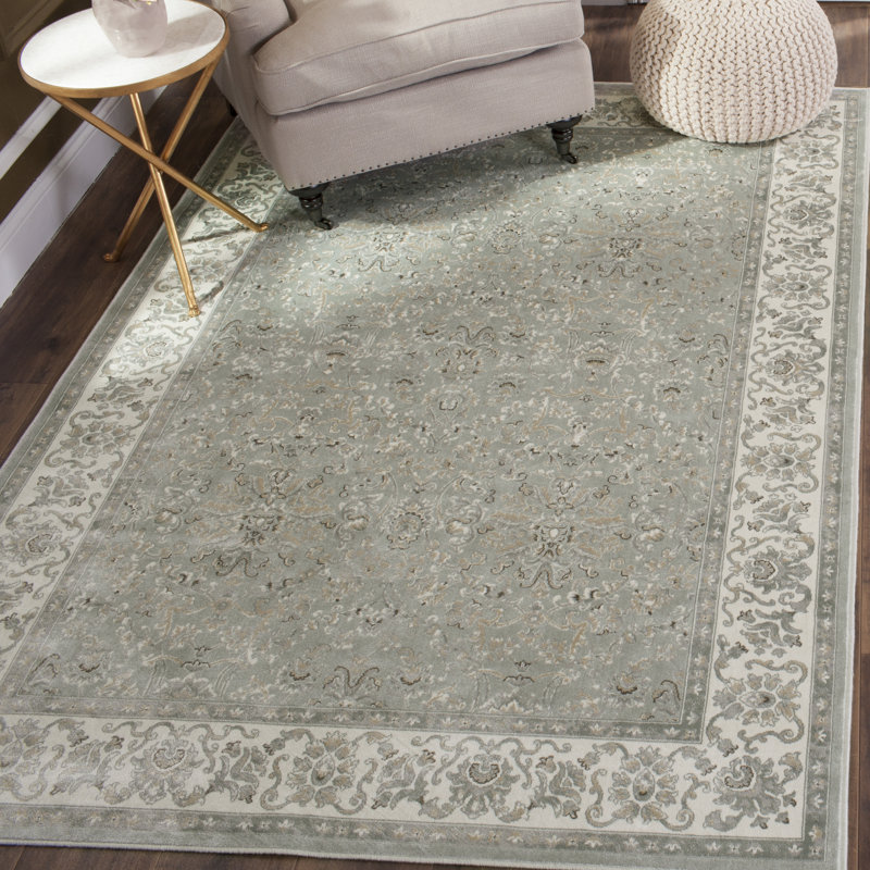 Setser Garden Viscose Oriental Rug in Silver/Ivory, Rectangle 5'3" x 7'3"