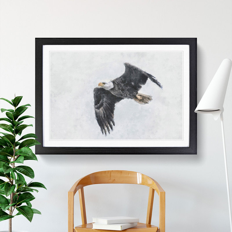 Bald Eagle High in the Sky - Picture Frame Painting Print, 27cm H x 36cm W x 2cm D, Black Framed