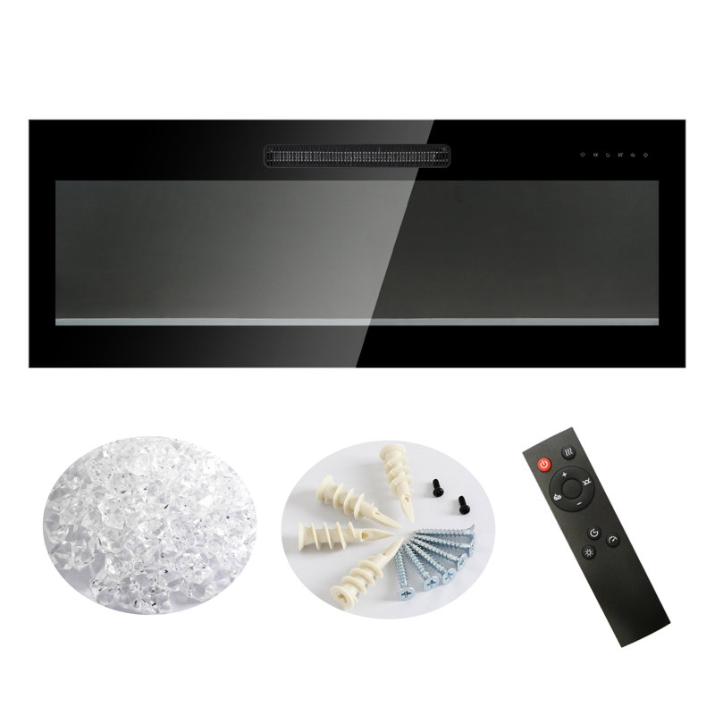 Recessed Electric Fireplace 50 Inch, Multi Color Flame & Shows, 1400W Heat, 11 Temperature Settings, Reliable Performance Ultra Thin Inch Fireplace, Tempered Glass, Remote, Flames , Temp Adjustments,