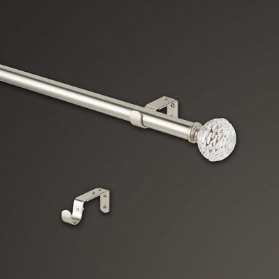 Mode Premium Collection 1 in Diameter Curtain Rod Set with Round Cut Crystal Finials and Steel Wall Mounted Adjustable Rod