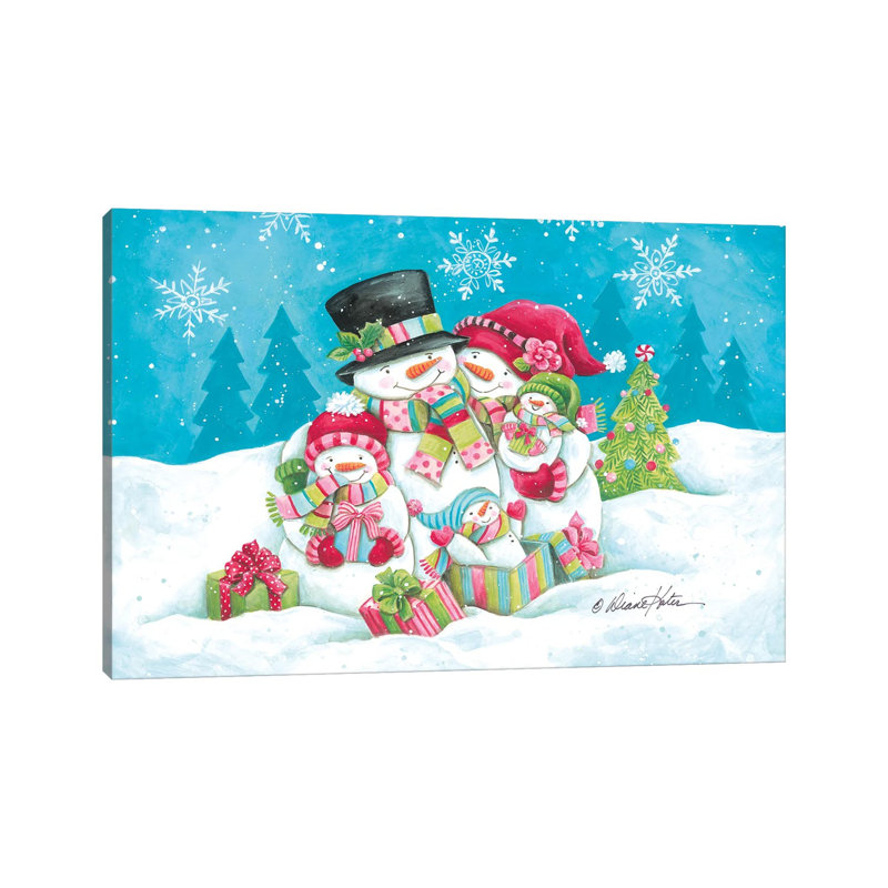 «Happy Holiday Snow Family», reproduction d'art sur toile tendue