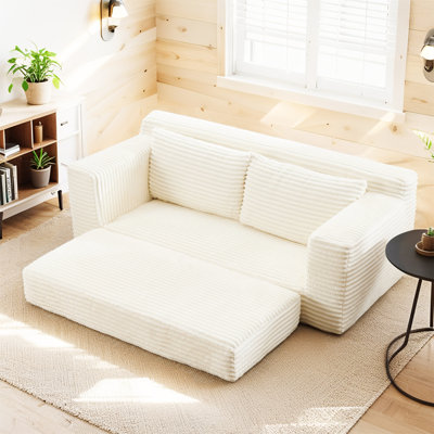 Loveseat Sofa  With Memory Foam & Steel Frame - No Assembly, Convertible 2-In-1 Design, Corduroy Fabric - Compact Couch For Small Spaces, Apartments, Home Office & Bedroom