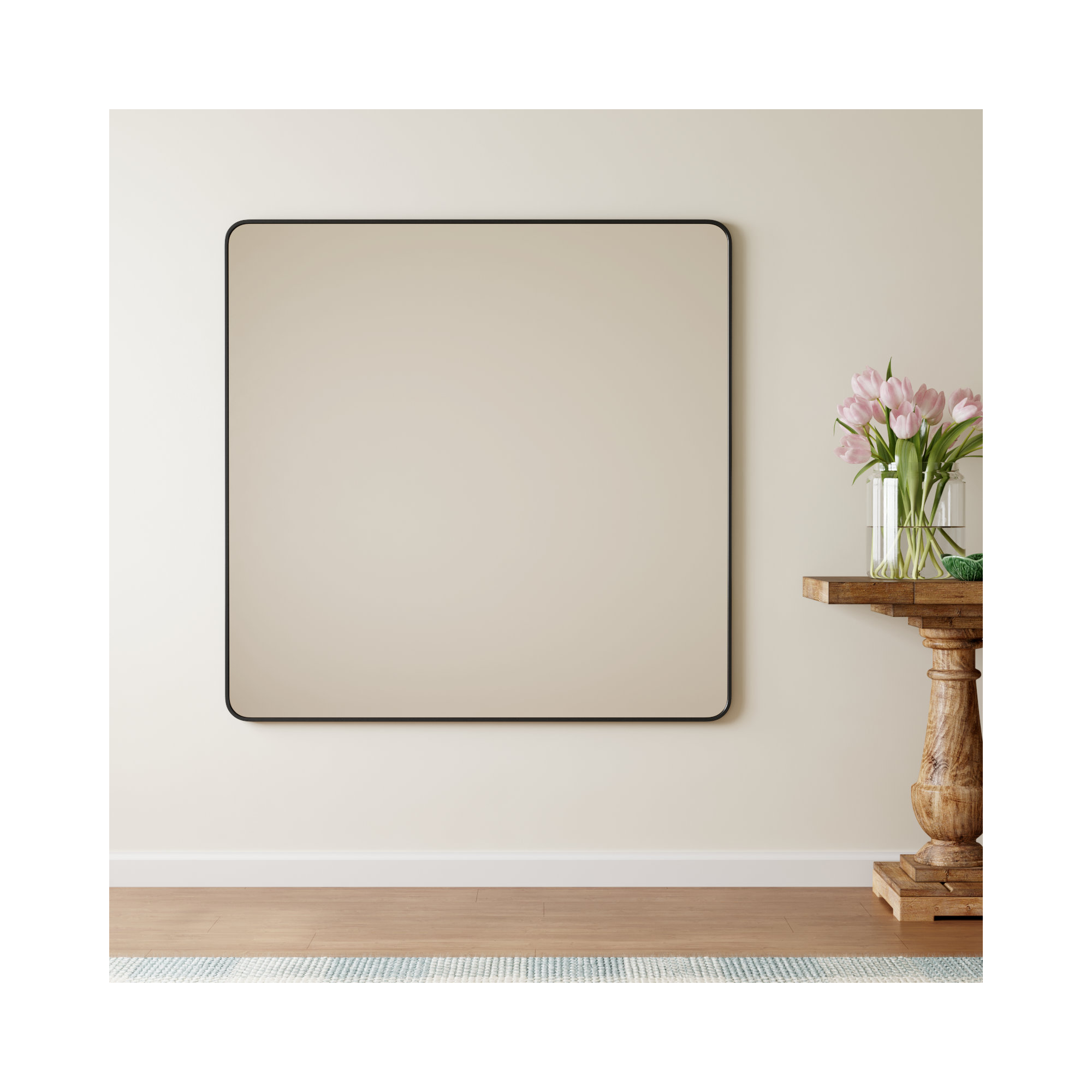 Metal Square Wall Mirror, Black, 48"  x 48" 