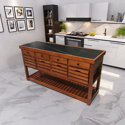 Rock plate top, solid wood kitchen island