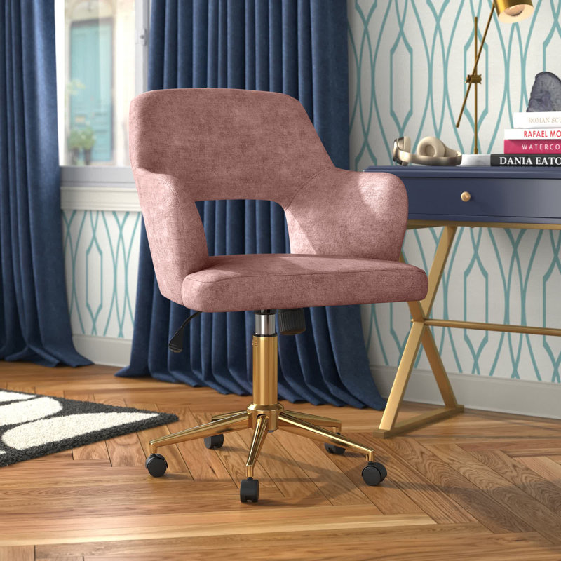 Chaise de bureau pivotante à dossier courbé en tissu de 24 po de largeur, Rose