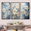 Ensemble de 3 décorations murales poinsettias beiges et bleues
