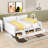 Queen Size Upholstered Platform Daybed With Two Storage Drawers, Lambswool Upholstered Bed Frame With USB, No Box Spring Needed-1350202781