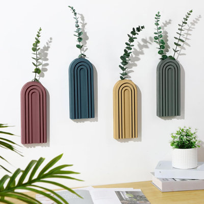 4 Pack Wood Wall Planter Indoor Wall Decor Plant Holders Boho Wood Hanging Planter Wood Vases For Modern Farmhouse Living Room Bedroom Rainbow Decor