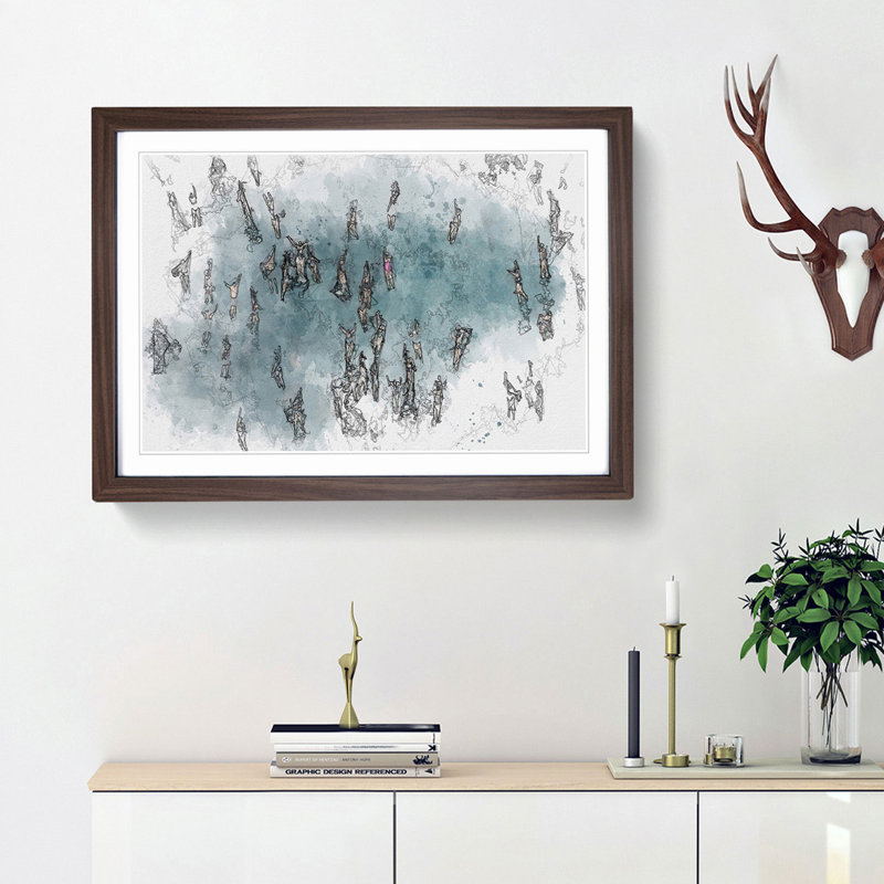 Swimmers Swimming in Abstract - Picture Frame Graphic Art Print, Walnut Framed, 62cm H x 87cm W x 2cm D