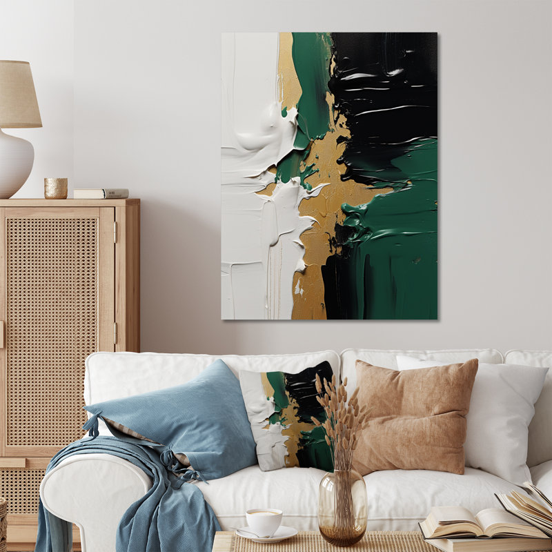 «Golden Green» et «Black Ink Merge III» - art mural abstrait en métal, H 40 po x l 30 po x P 1,5 po