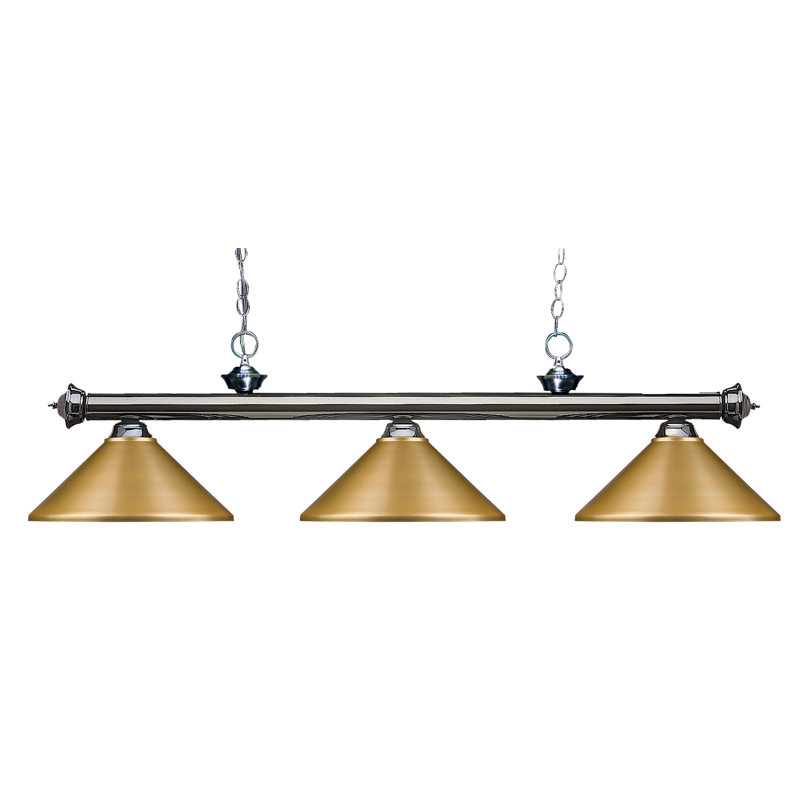 Luminaire suspendu linéaire à 3 lumières pour table de billard Chevelle, Métal or satiné, H 16 po x l 57 po x P 14 po, Bronze