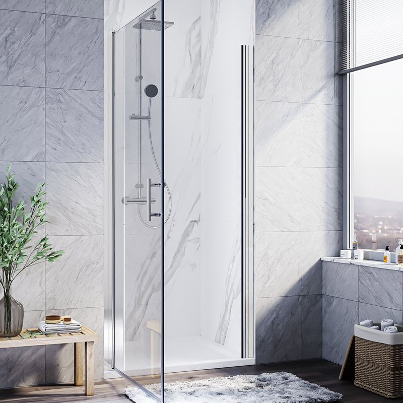 FPivot 28 W x 72 H in. Pivot Shower Door, Frameless Hinged Shower Door with 1/4'' Tempered Glass, Brushed Nickel