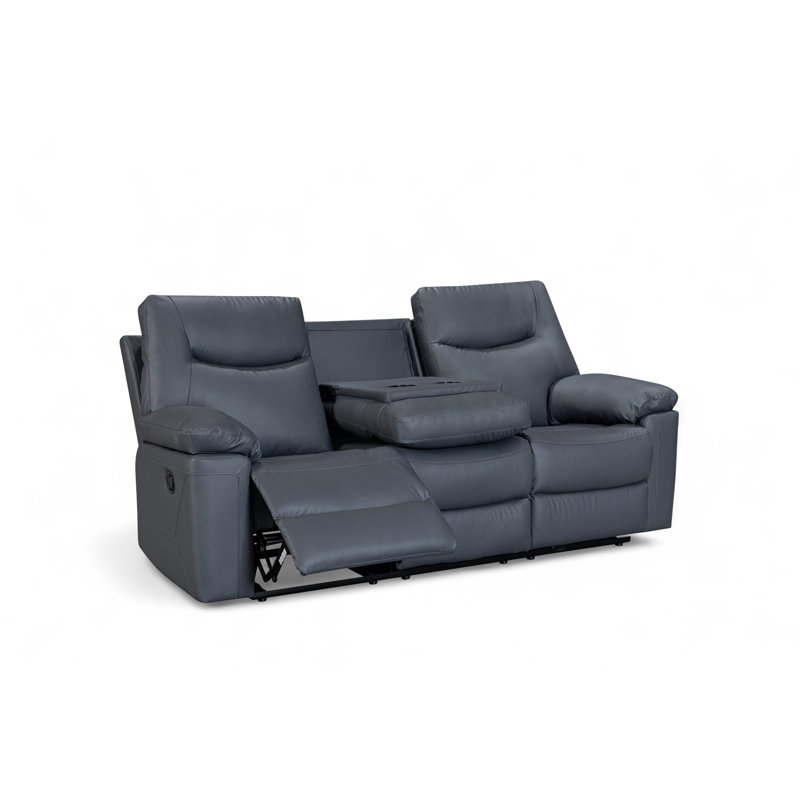 Blinera Faux Leather Reclining Sofa, Dark Grey, 3