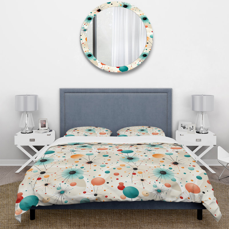 Literie à pois bleu Funky I, Housse de couette pour grand lit et 2 taies décor