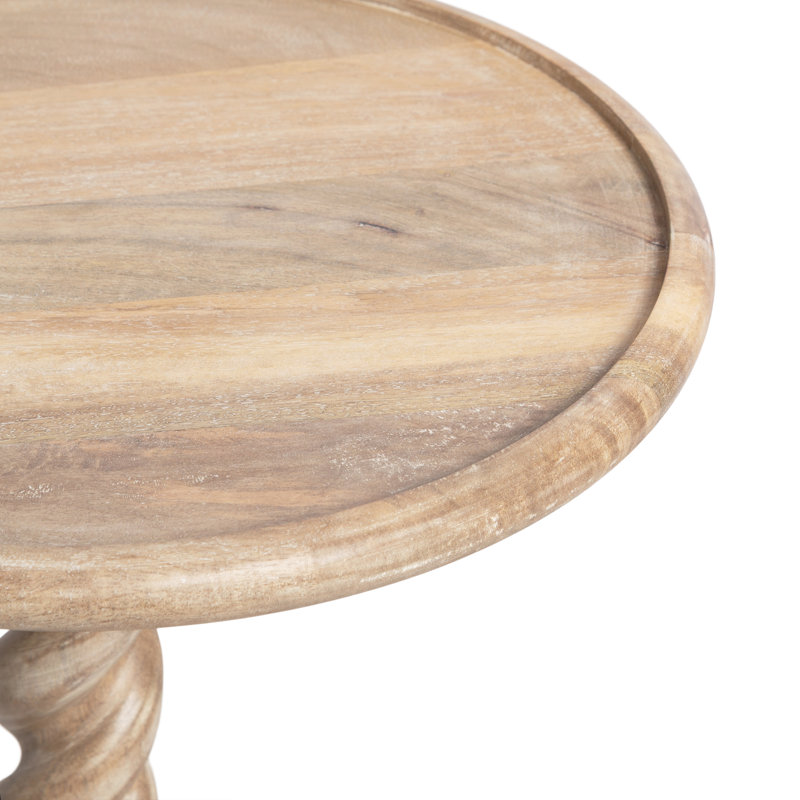 Willoughby Spiraled Mango Wood Round Side Table, Natural Wood