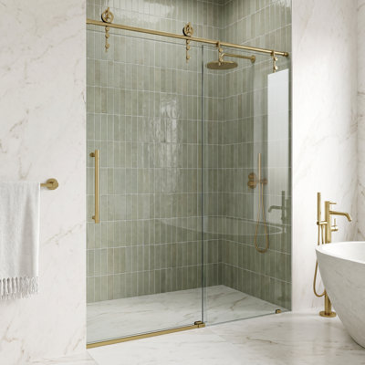 Porte de douche coulissante sans cadre avec verre transparent 3/8 po l 56-60 po x H 78 po Hamilton
