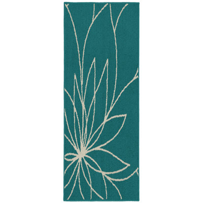 Tihiri Floral Tufted Teal/Ivory Area Rug