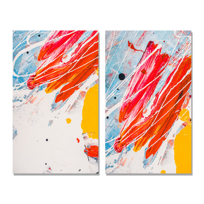 «Blue Yellow and Red Color Splatters», ensemble de 2 peintures sur toiles, Toile tendue, H 20 po x l 24 po x P 1 po