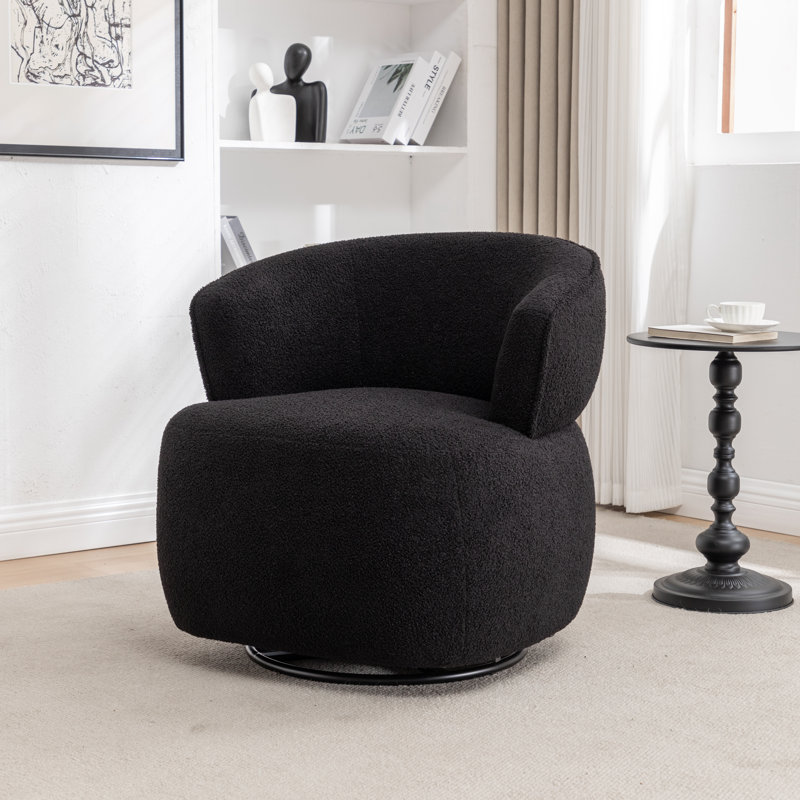 Olevide Swivel Barrel Chair, Black Teddy