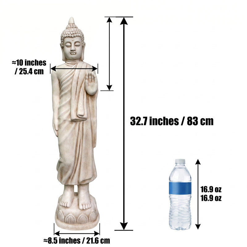 Statue de jardin de Bouddha debout, résine blanche, décor de patio zen extérieur, white
