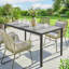 Table de salle à manger d'extérieur pour 4 à 6 personnes, table de patio avec plateau en bois, gris